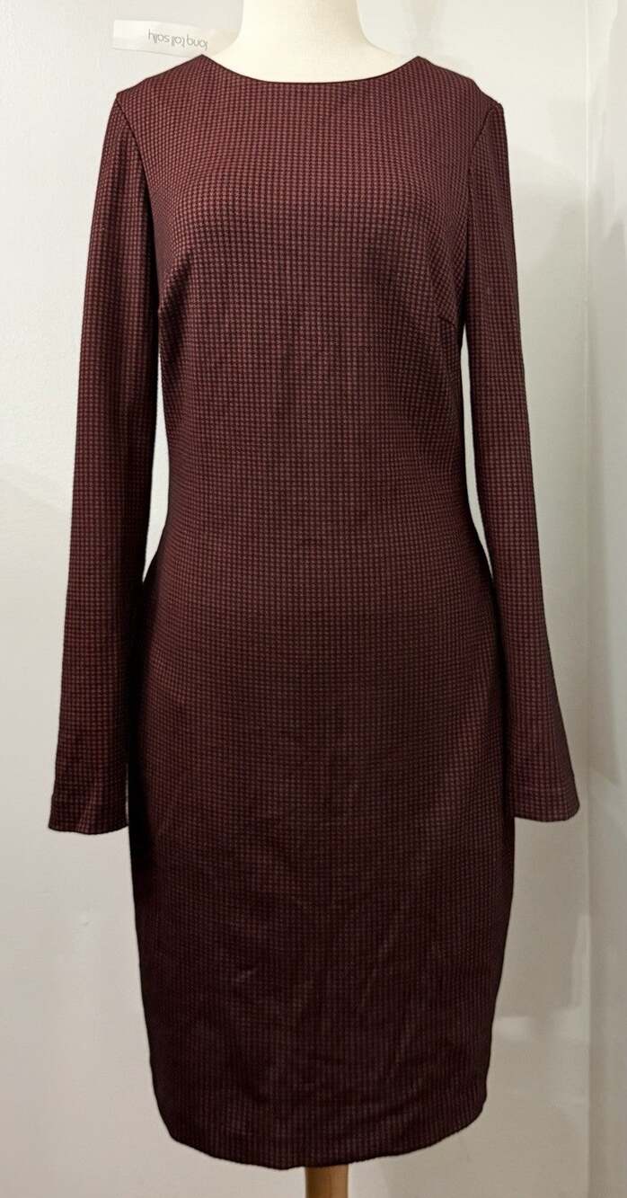 NWT Long Tall Sally Burgundy Mini Check Houndstooth Ponte Career Dress Us 6